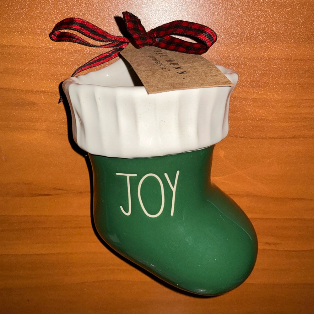 Rae Dunn JOY Green Ceramic Stocking Wall Pocket